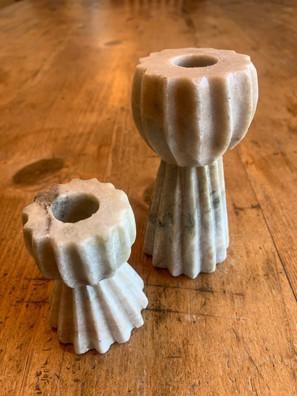 Threshold Fluted Stone Candlestick Holders in Cream